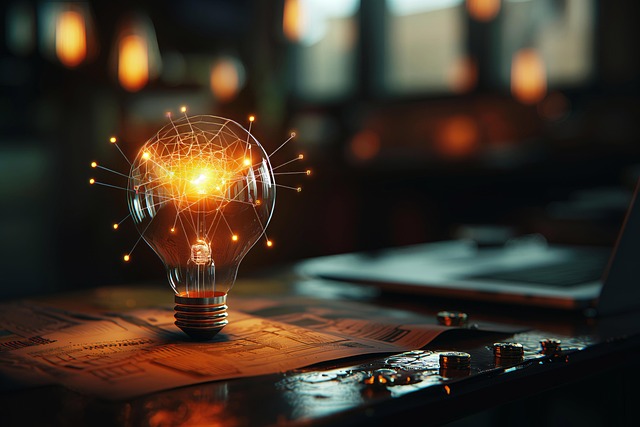 AI technology visualization with a lightbulb representing innovative ideas